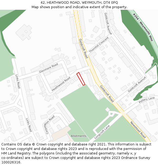 42, HEATHWOOD ROAD, WEYMOUTH, DT4 0PQ: Location map and indicative extent of plot