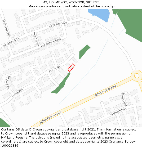 42, HOLME WAY, WORKSOP, S81 7NZ: Location map and indicative extent of plot