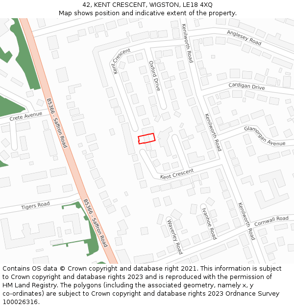 42, KENT CRESCENT, WIGSTON, LE18 4XQ: Location map and indicative extent of plot