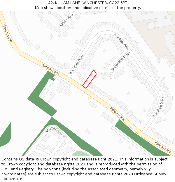 42, KILHAM LANE, WINCHESTER, SO22 5PT: Location map and indicative extent of plot