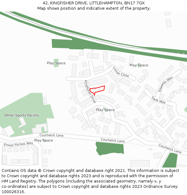 42, KINGFISHER DRIVE, LITTLEHAMPTON, BN17 7GX: Location map and indicative extent of plot