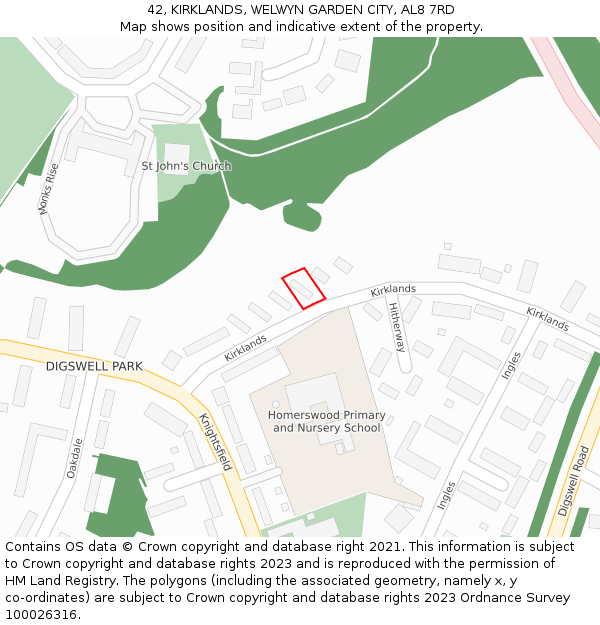 42, KIRKLANDS, WELWYN GARDEN CITY, AL8 7RD: Location map and indicative extent of plot