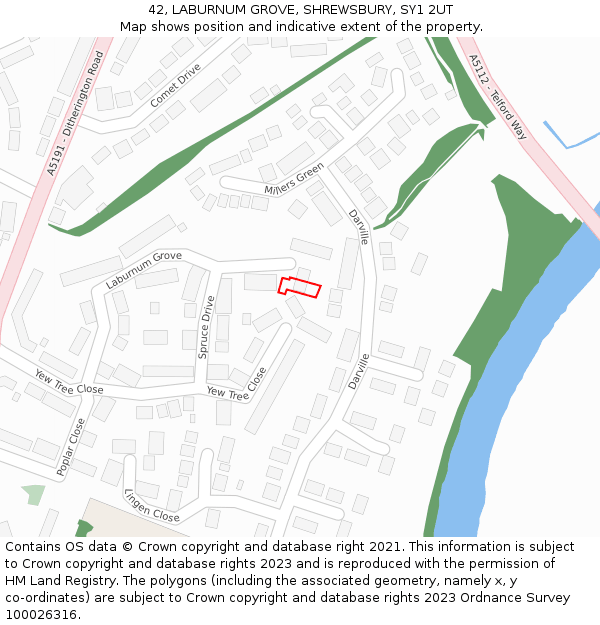 42, LABURNUM GROVE, SHREWSBURY, SY1 2UT: Location map and indicative extent of plot