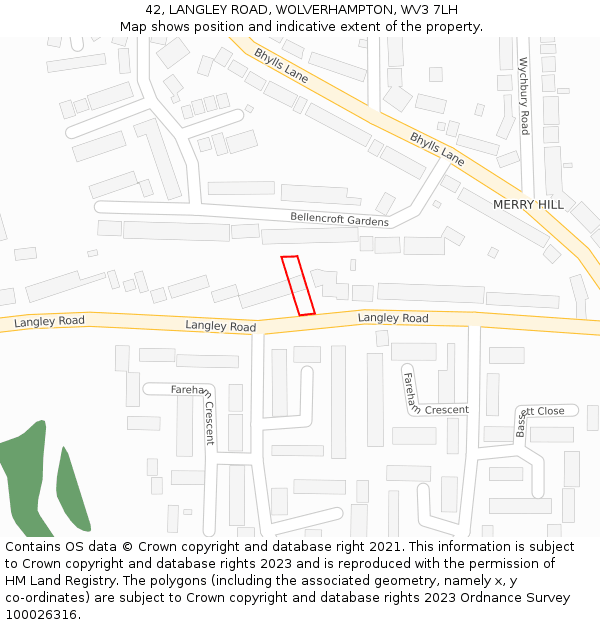 42, LANGLEY ROAD, WOLVERHAMPTON, WV3 7LH: Location map and indicative extent of plot