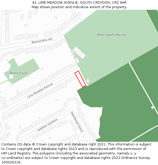 42, LIME MEADOW AVENUE, SOUTH CROYDON, CR2 9AR: Location map and indicative extent of plot