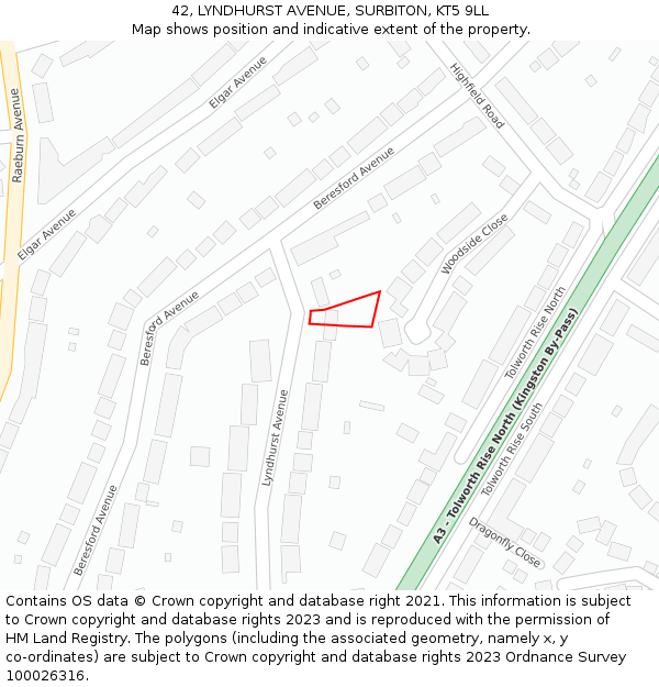 42, LYNDHURST AVENUE, SURBITON, KT5 9LL: Location map and indicative extent of plot