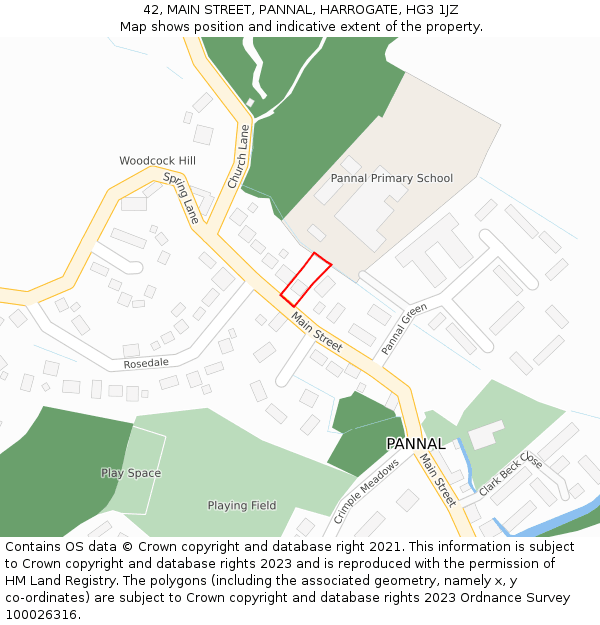 42, MAIN STREET, PANNAL, HARROGATE, HG3 1JZ: Location map and indicative extent of plot