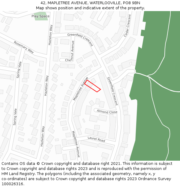 42, MAPLETREE AVENUE, WATERLOOVILLE, PO8 9BN: Location map and indicative extent of plot