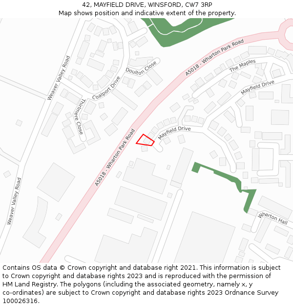 42, MAYFIELD DRIVE, WINSFORD, CW7 3RP: Location map and indicative extent of plot