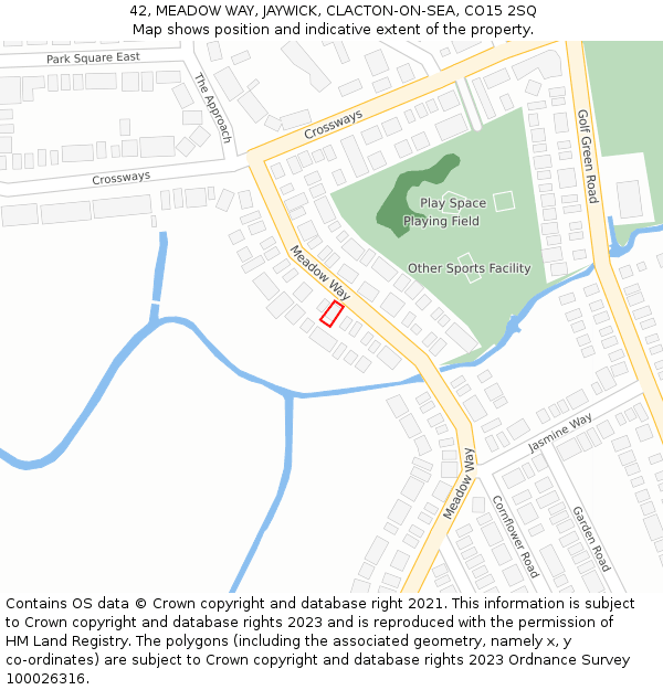 42, MEADOW WAY, JAYWICK, CLACTON-ON-SEA, CO15 2SQ: Location map and indicative extent of plot