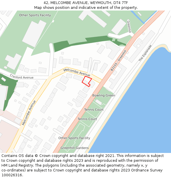 42, MELCOMBE AVENUE, WEYMOUTH, DT4 7TF: Location map and indicative extent of plot