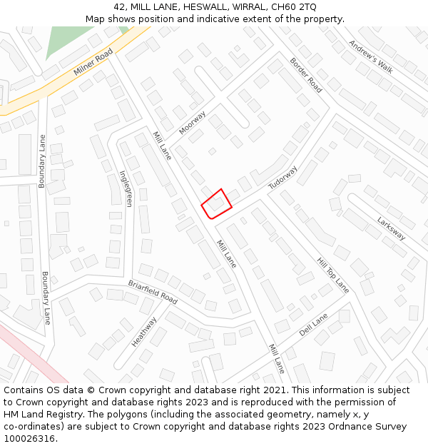 42, MILL LANE, HESWALL, WIRRAL, CH60 2TQ: Location map and indicative extent of plot