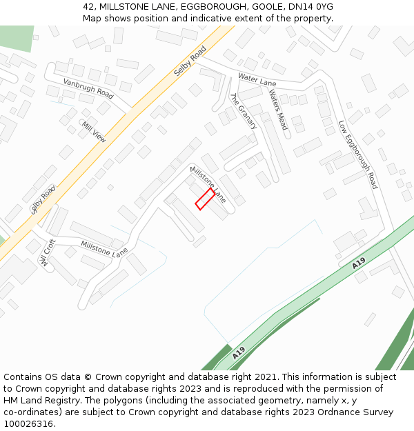 42, MILLSTONE LANE, EGGBOROUGH, GOOLE, DN14 0YG: Location map and indicative extent of plot