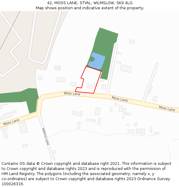 42, MOSS LANE, STYAL, WILMSLOW, SK9 4LG: Location map and indicative extent of plot