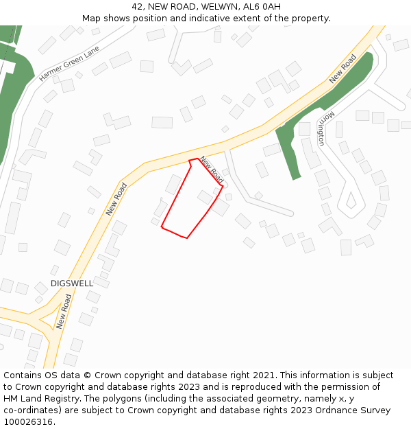 42, NEW ROAD, WELWYN, AL6 0AH: Location map and indicative extent of plot