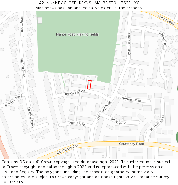 42, NUNNEY CLOSE, KEYNSHAM, BRISTOL, BS31 1XG: Location map and indicative extent of plot