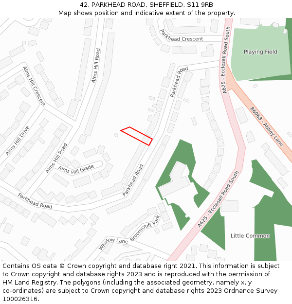 42, PARKHEAD ROAD, SHEFFIELD, S11 9RB: Location map and indicative extent of plot