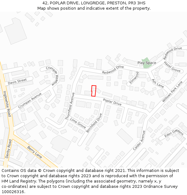 42, POPLAR DRIVE, LONGRIDGE, PRESTON, PR3 3HS: Location map and indicative extent of plot