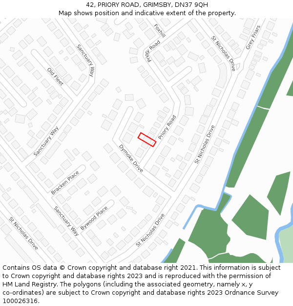 42, PRIORY ROAD, GRIMSBY, DN37 9QH: Location map and indicative extent of plot