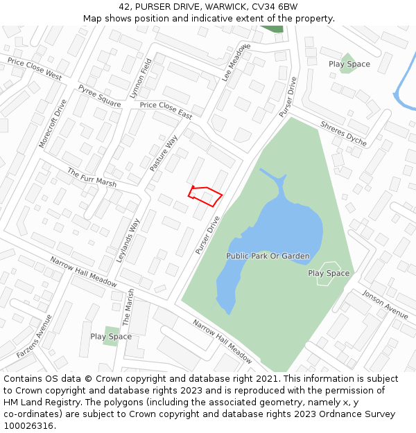 42, PURSER DRIVE, WARWICK, CV34 6BW: Location map and indicative extent of plot