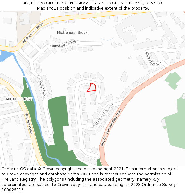 42, RICHMOND CRESCENT, MOSSLEY, ASHTON-UNDER-LYNE, OL5 9LQ: Location map and indicative extent of plot