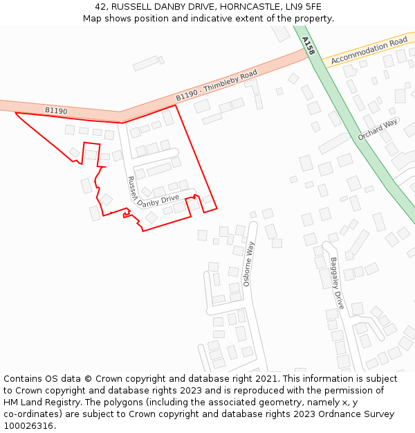 42, RUSSELL DANBY DRIVE, HORNCASTLE, LN9 5FE: Location map and indicative extent of plot