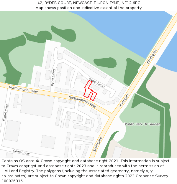 42, RYDER COURT, NEWCASTLE UPON TYNE, NE12 6EG: Location map and indicative extent of plot