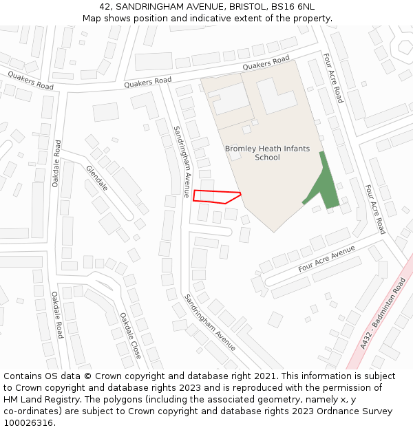 42, SANDRINGHAM AVENUE, BRISTOL, BS16 6NL: Location map and indicative extent of plot