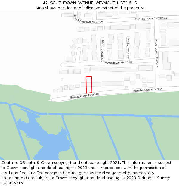 42, SOUTHDOWN AVENUE, WEYMOUTH, DT3 6HS: Location map and indicative extent of plot