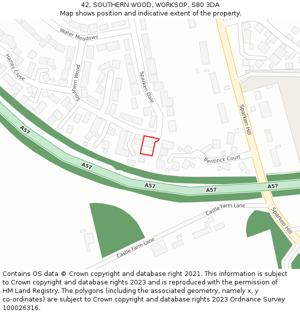 42, SOUTHERN WOOD, WORKSOP, S80 3DA: Location map and indicative extent of plot