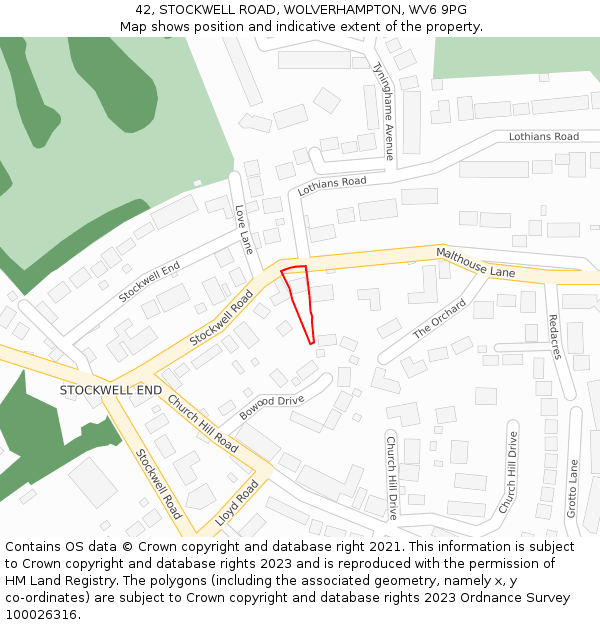 42, STOCKWELL ROAD, WOLVERHAMPTON, WV6 9PG: Location map and indicative extent of plot