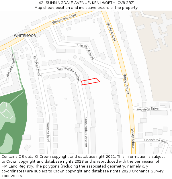 42, SUNNINGDALE AVENUE, KENILWORTH, CV8 2BZ: Location map and indicative extent of plot