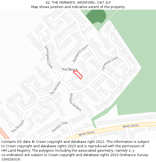 42, THE FAIRWAYS, WINSFORD, CW7 2LF: Location map and indicative extent of plot