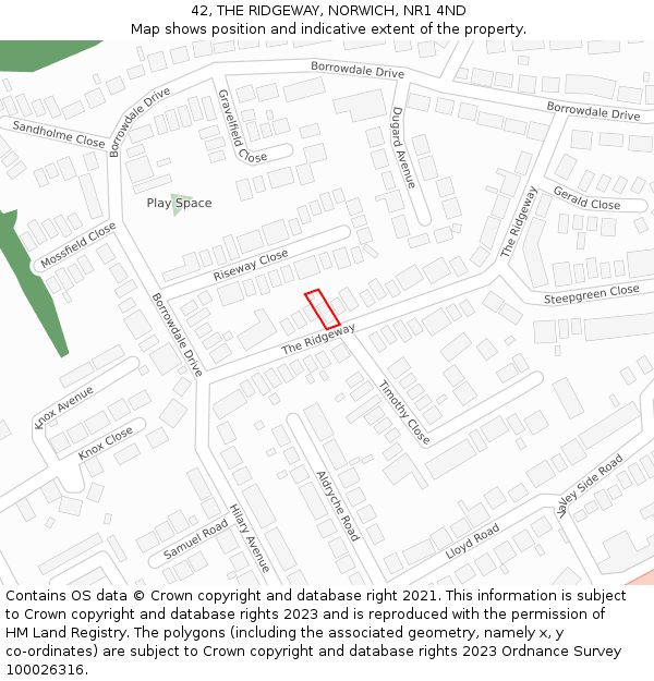 42, THE RIDGEWAY, NORWICH, NR1 4ND: Location map and indicative extent of plot