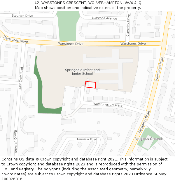 42, WARSTONES CRESCENT, WOLVERHAMPTON, WV4 4LQ: Location map and indicative extent of plot