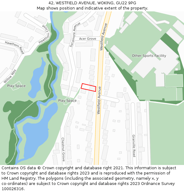 42, WESTFIELD AVENUE, WOKING, GU22 9PG: Location map and indicative extent of plot