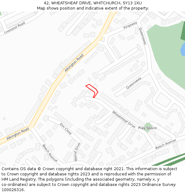 42, WHEATSHEAF DRIVE, WHITCHURCH, SY13 1XU: Location map and indicative extent of plot