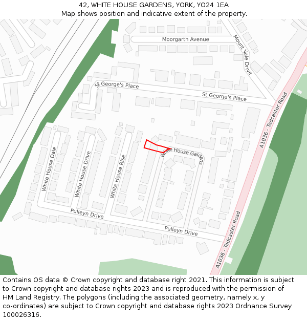 42, WHITE HOUSE GARDENS, YORK, YO24 1EA: Location map and indicative extent of plot