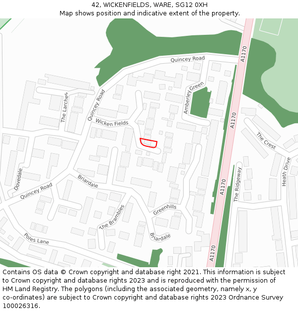 42, WICKENFIELDS, WARE, SG12 0XH: Location map and indicative extent of plot