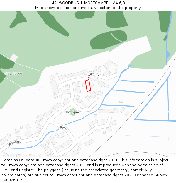42, WOODRUSH, MORECAMBE, LA4 6JB: Location map and indicative extent of plot