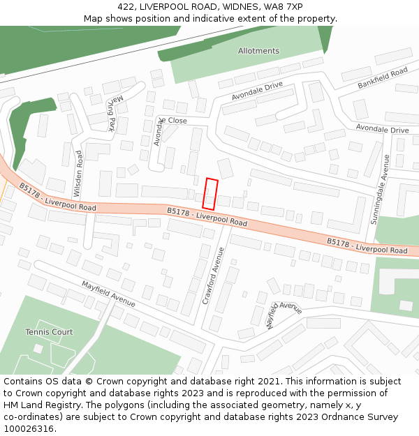 422, LIVERPOOL ROAD, WIDNES, WA8 7XP: Location map and indicative extent of plot