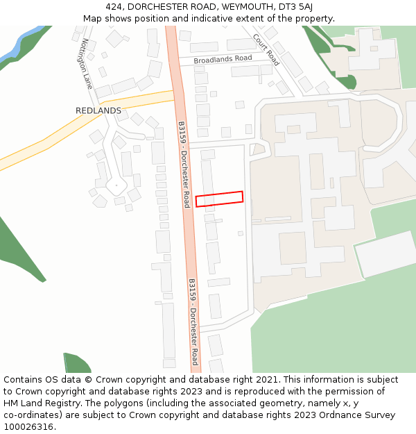 424, DORCHESTER ROAD, WEYMOUTH, DT3 5AJ: Location map and indicative extent of plot