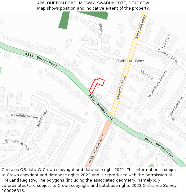 426, BURTON ROAD, MIDWAY, SWADLINCOTE, DE11 0DW: Location map and indicative extent of plot