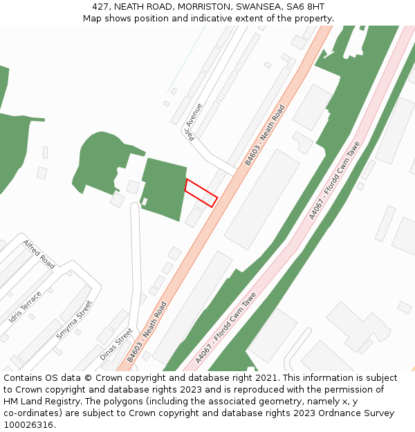 427, NEATH ROAD, MORRISTON, SWANSEA, SA6 8HT: Location map and indicative extent of plot