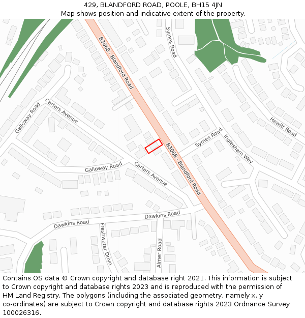 429, BLANDFORD ROAD, POOLE, BH15 4JN: Location map and indicative extent of plot