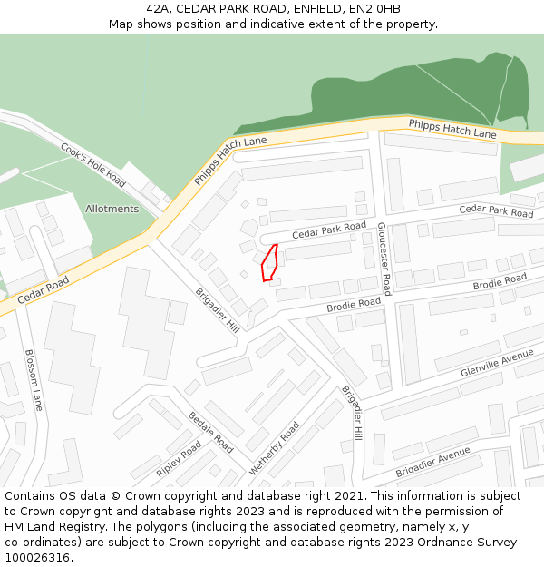 42A, CEDAR PARK ROAD, ENFIELD, EN2 0HB: Location map and indicative extent of plot