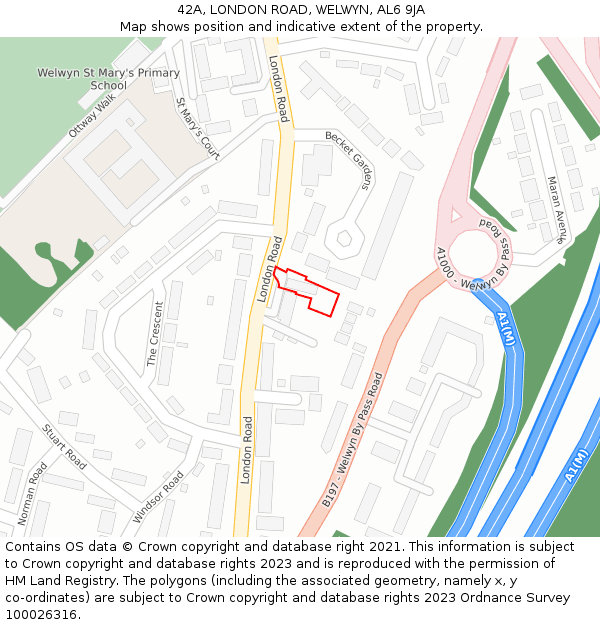 42A, LONDON ROAD, WELWYN, AL6 9JA: Location map and indicative extent of plot