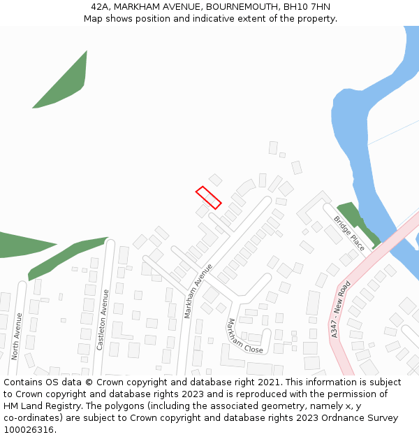 42A, MARKHAM AVENUE, BOURNEMOUTH, BH10 7HN: Location map and indicative extent of plot