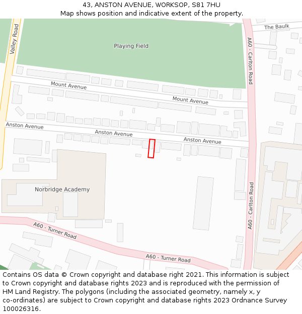 43, ANSTON AVENUE, WORKSOP, S81 7HU: Location map and indicative extent of plot