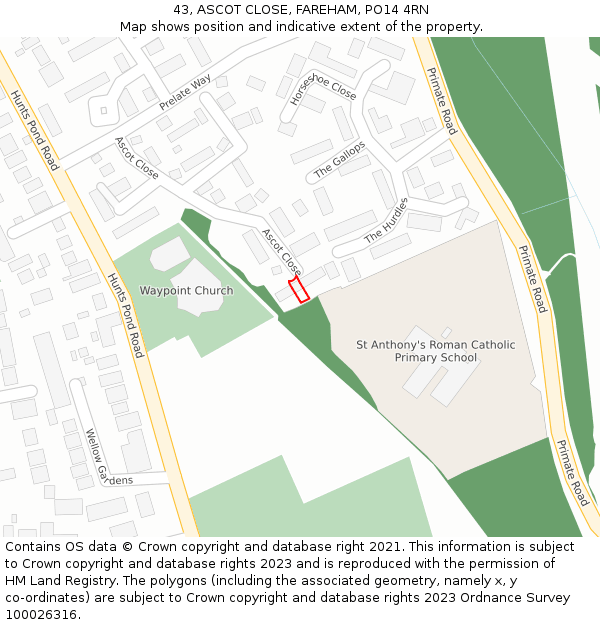 43, ASCOT CLOSE, FAREHAM, PO14 4RN: Location map and indicative extent of plot
